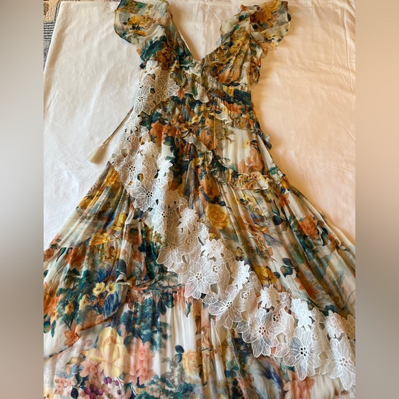 Anthropologie V-neck Ruffle Lace Dress Ivory Combo Floral Hi-Low Maxi Size 6 NWT - Picture 5 of 11